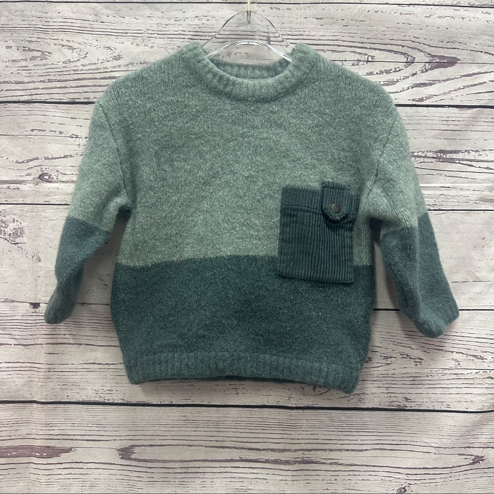 Zara Boys Two-tone Knit Green Sweater size 12-18 Months